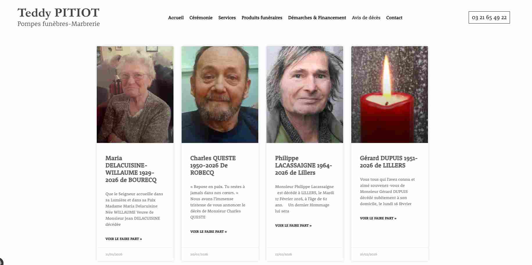 Pompes funèbres Pitiot avis de décès